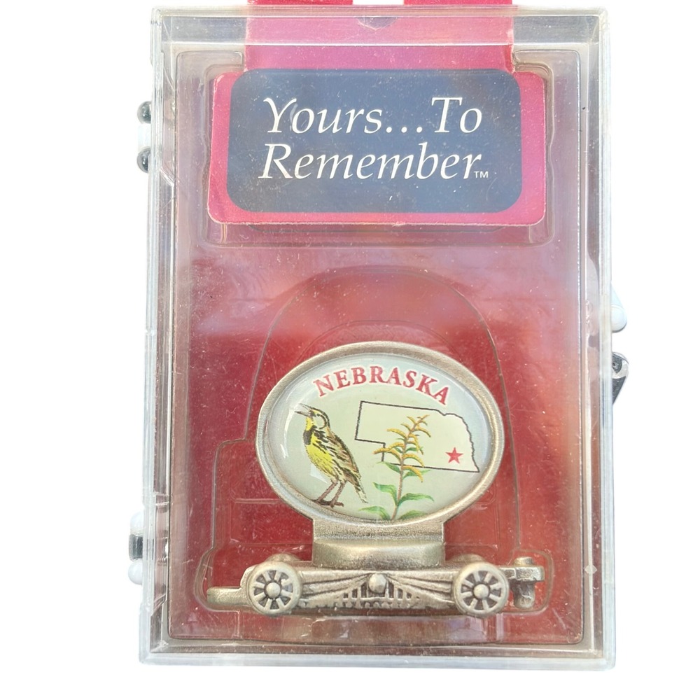 Yours To Remember Nebraska State Souvenir Pin Western Meadowlark Train Base